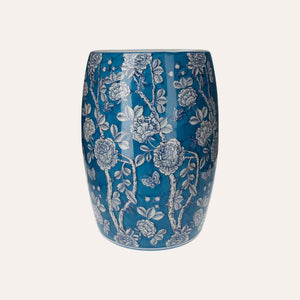 Porcelain pouf decorated with white flowers and butterflies