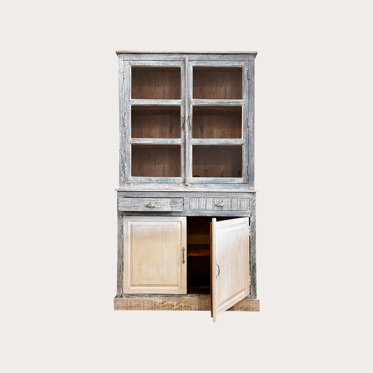 Credenza con Vetrina in Legno Azzurro e Bianco 213x120x43 cm