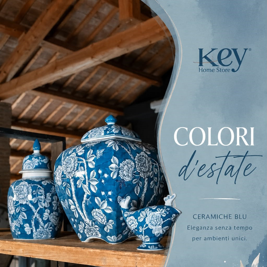 Potiche con Arabesque Bianchi in Porcellana Verde Marino H.37 cm - KeyHome Store