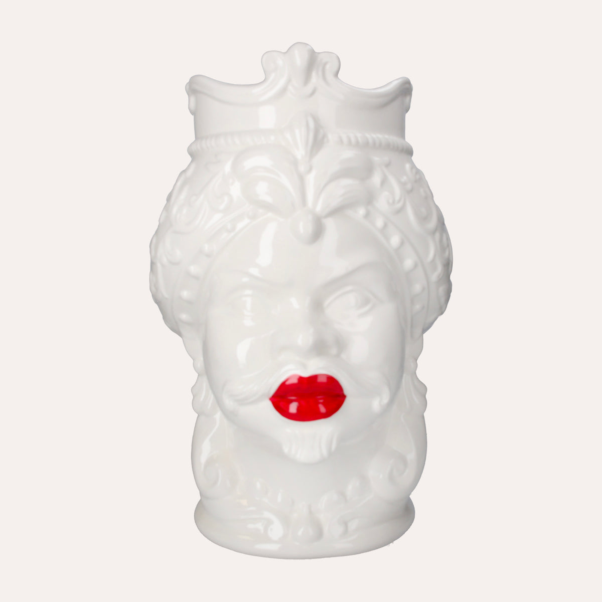 Testa di Moro Man Vase aus glänzend weißer Keramik