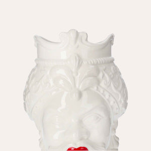 Vaso Testa di Moro Uomo in Ceramica Bianco Lucido