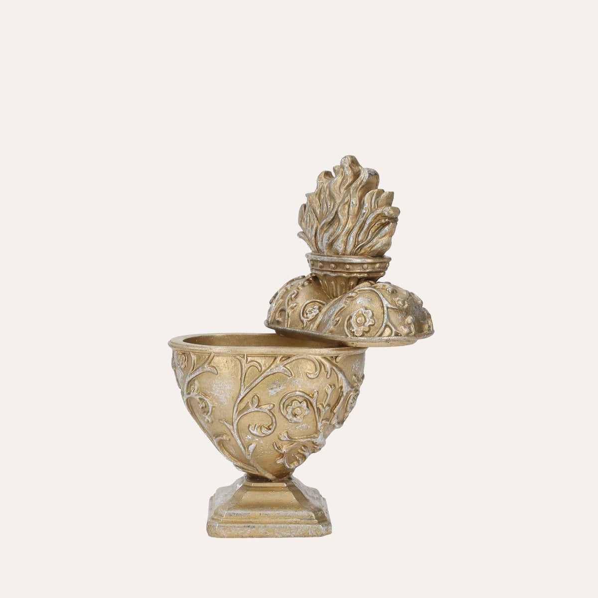 Cofanetto Cuore Sacro in Resina Oro H.18x10x6cm