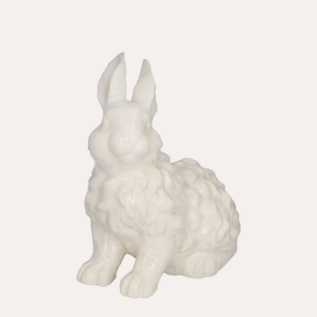Decorative Rabbit in Ivory Ceramic with Craquelé Effect H.34x25x16 cm