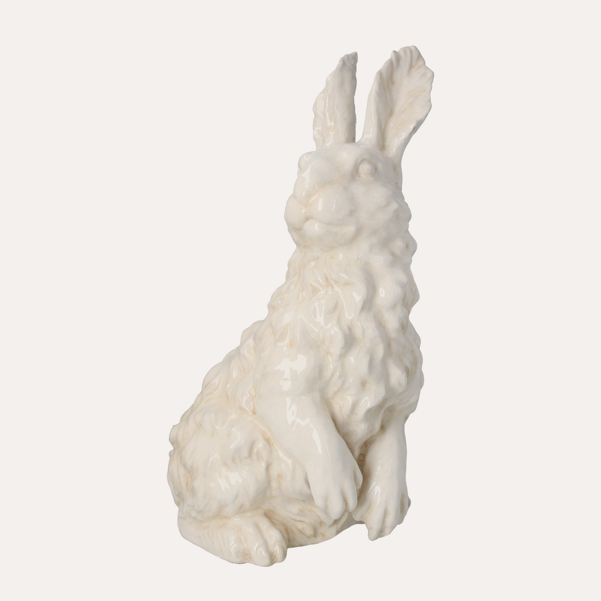 Coniglio Decorativo in Ceramica Avorio Effetto Craquelé H.44x26x20 cm