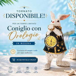 Bianconiglio con Orologio in Resina Bianco e Verde H.24 cm - KeyHome Store