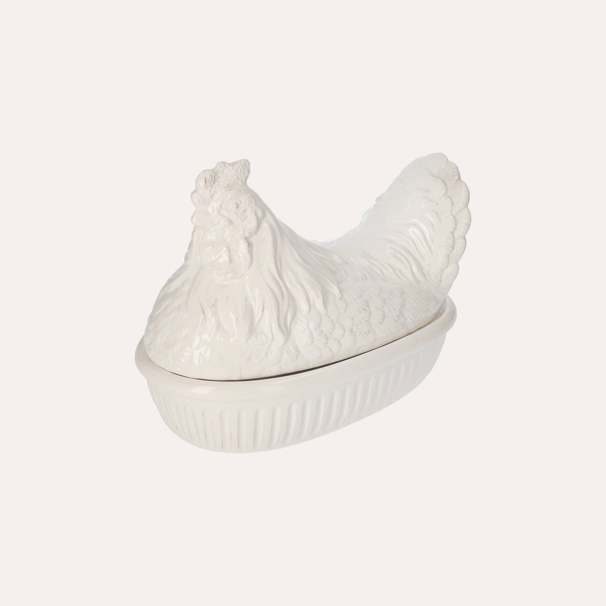 Centro de Mesa en Forma de Gallina de Cerámica Blanca