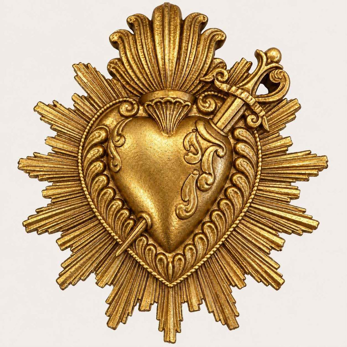 Cuore Sacro con Spada in Resina Oro 13x16 cm