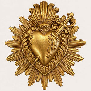 Cuore Sacro con Spada in Resina Oro 13x16 cm