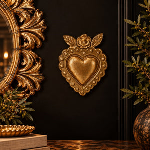 Cuore Sacro con Fiore in Resina Oro 18x13 cm - KeyHome Store