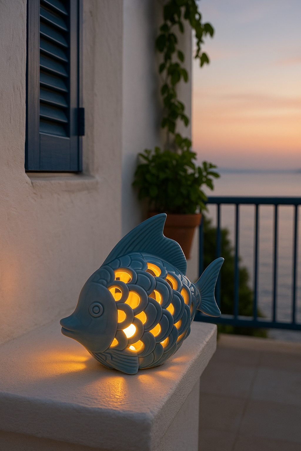 Pesce in Ceramica Traforata con LED Incluso