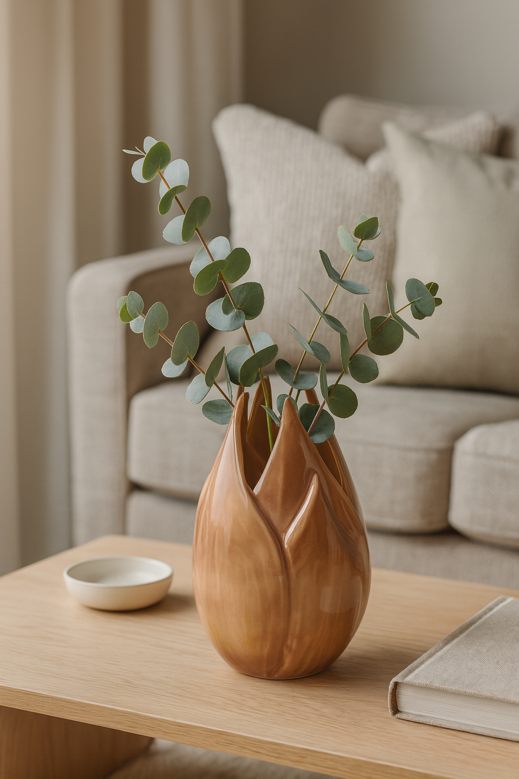 Vase mit floralen Details aus antikrosa Keramik