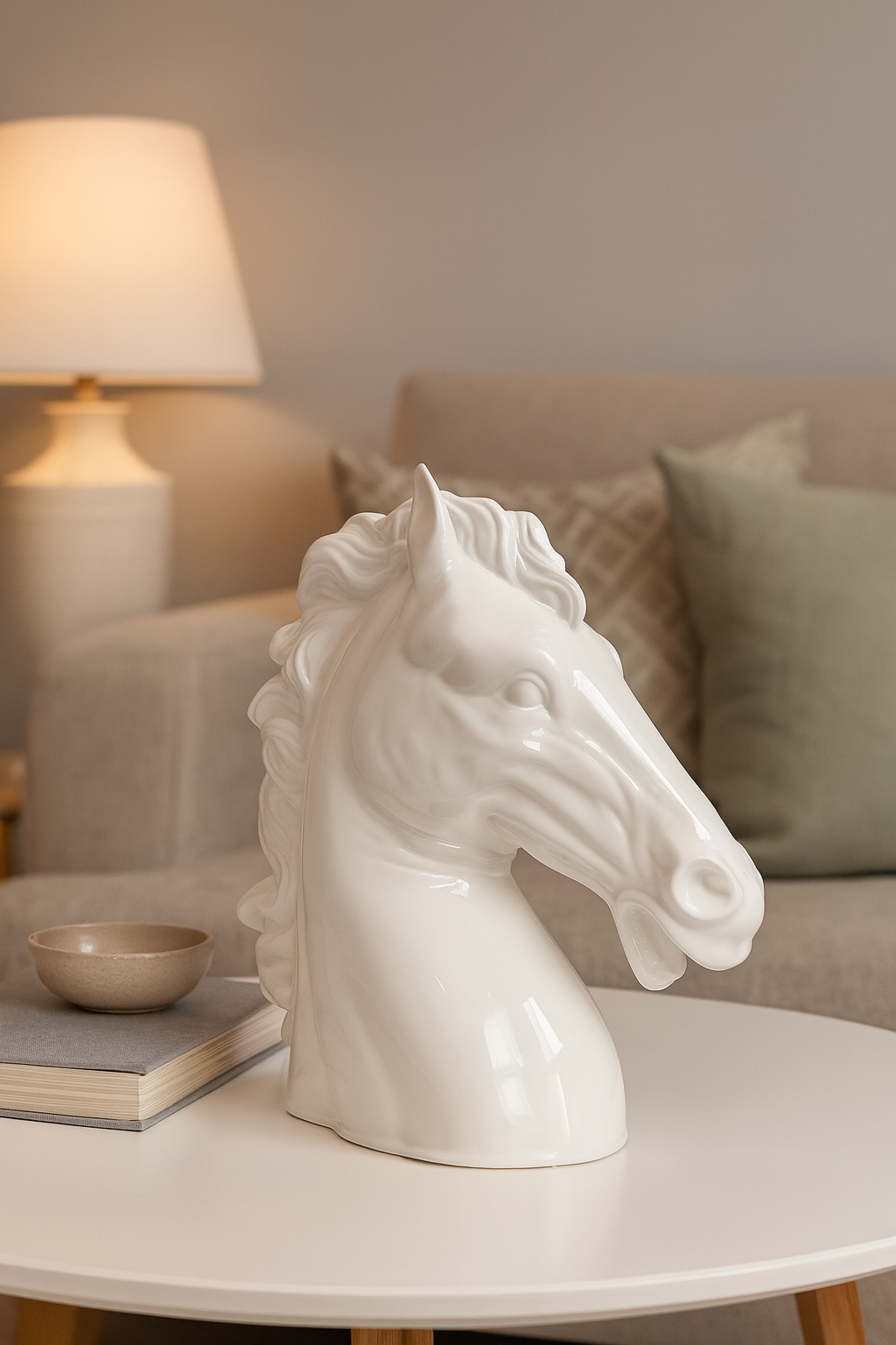 White Ceramic Horse Head H. 50 cm