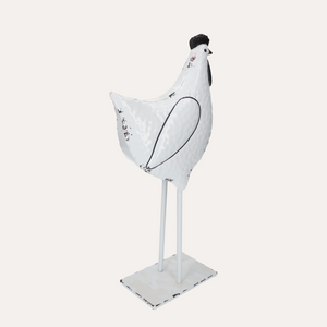 Gallo Decorativo in Latta Bianco e Nero Decapato H48x17x11 cm