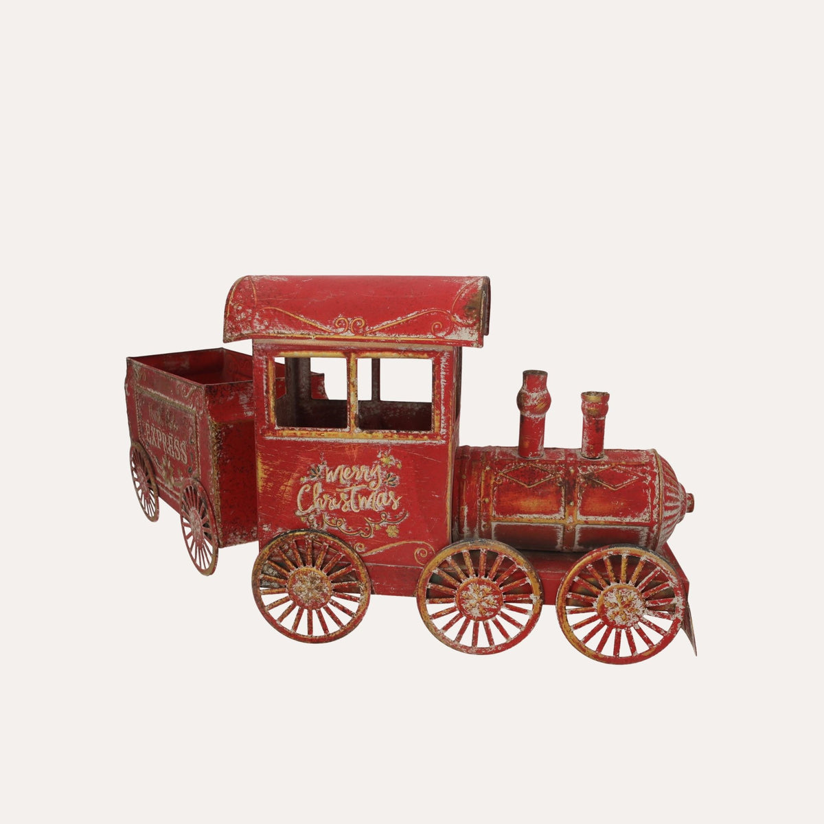 Trenino Natalizio con Carretto in Latta Rosso H.68x28 cm - KeyHome Store