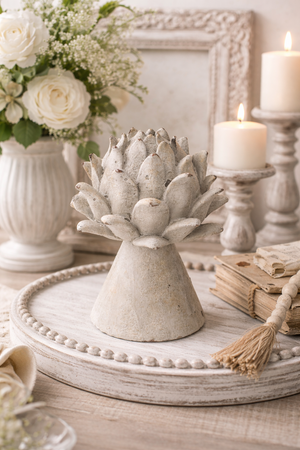 Small Decorative Bud in Antique Gray Resin H22x17 cm – Shabby Chic Style