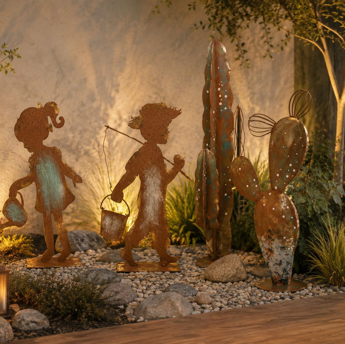 Cactus Piccolo in Ferro Corten Marrone Ruggine 60x34 cm - KeyHome Store