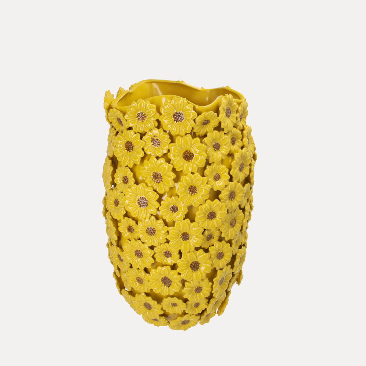 Jarrón de cerámica con margaritas gris amarillo Al. 45x30