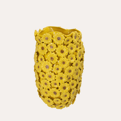 Ceramic vase with gray yellow daisies H 45x30
