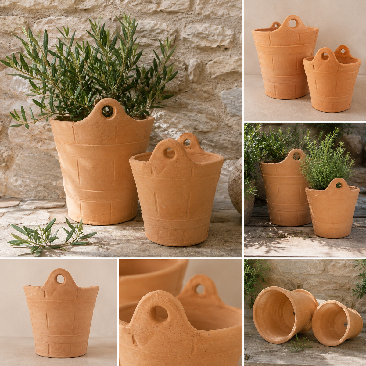 Juego de 2 cestas de terracota Al. 19/27 cm