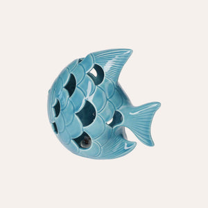Figurine de poisson en céramique bleue avec LED intégrée