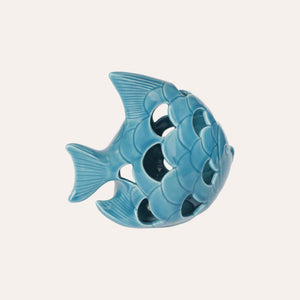 Figurine de poisson en céramique bleue avec LED intégrée
