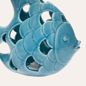 Figurine de poisson en céramique bleue avec LED intégrée