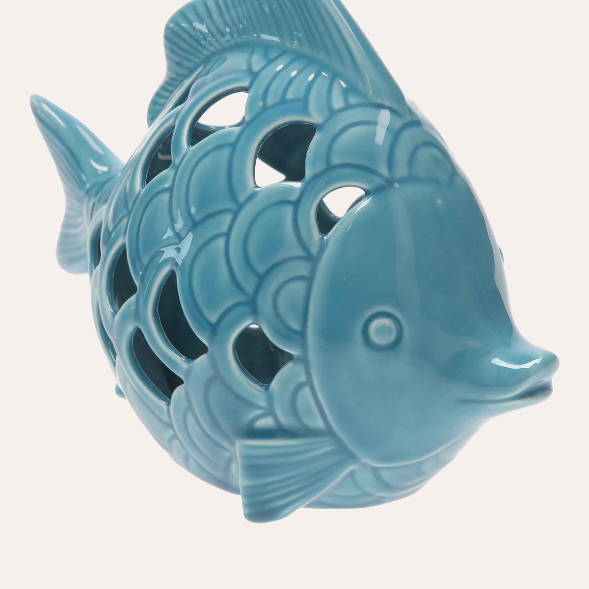 Pesce in Ceramica Traforata con LED Incluso Decorativo