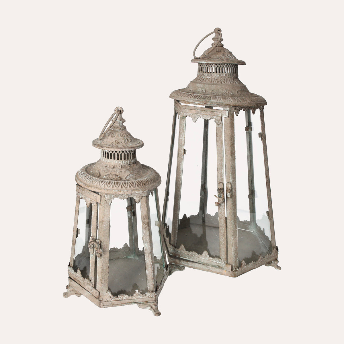Set 2 Lanterne con Vetri in Ferro Grigio H. 45 cm