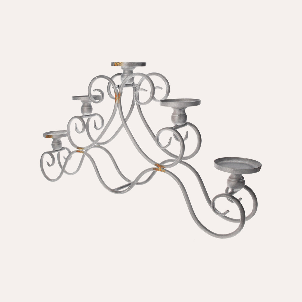 Candelabro Decorativo in Ferro Grigio a 5 Fiamme