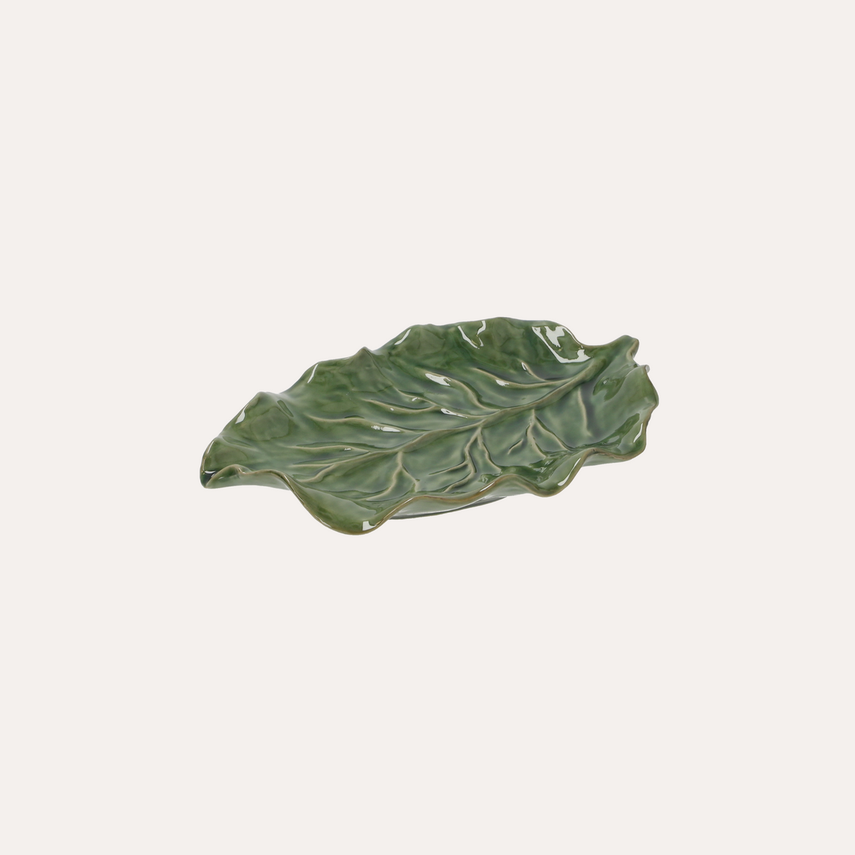 Svuotatasche Foglia in Ceramica Verde H.4,5 x 33 x 21 cm