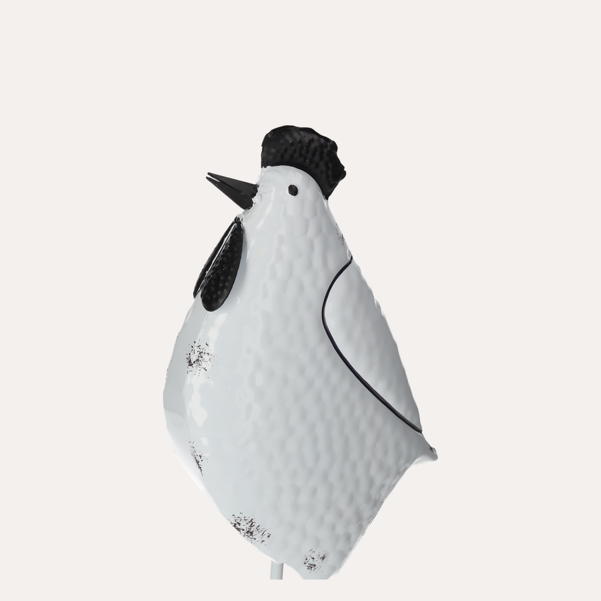 Gallo Decorativo in Latta Bianco e Nero Decapato H48x20x11 cm