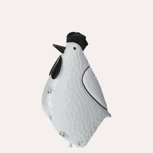 Gallo Decorativo in Latta Bianco e Nero Decapato H48x20x11 cm