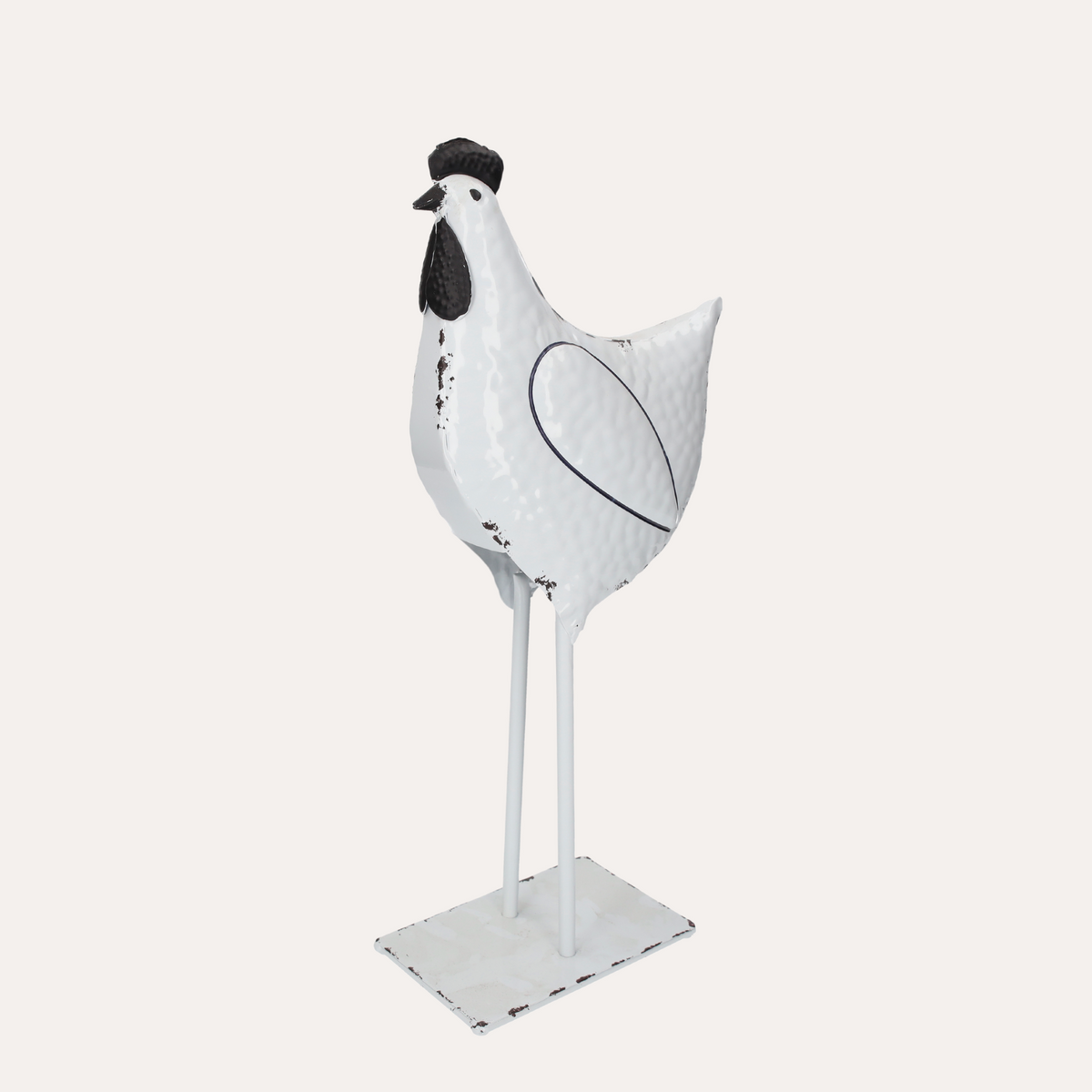 Gallo in Latta Bianco e Nero Decapato H48x17x11 cm