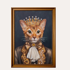 Quadro Gatto Corona Vintage con Cornice in Legno 70x100 cm - KeyHome Store