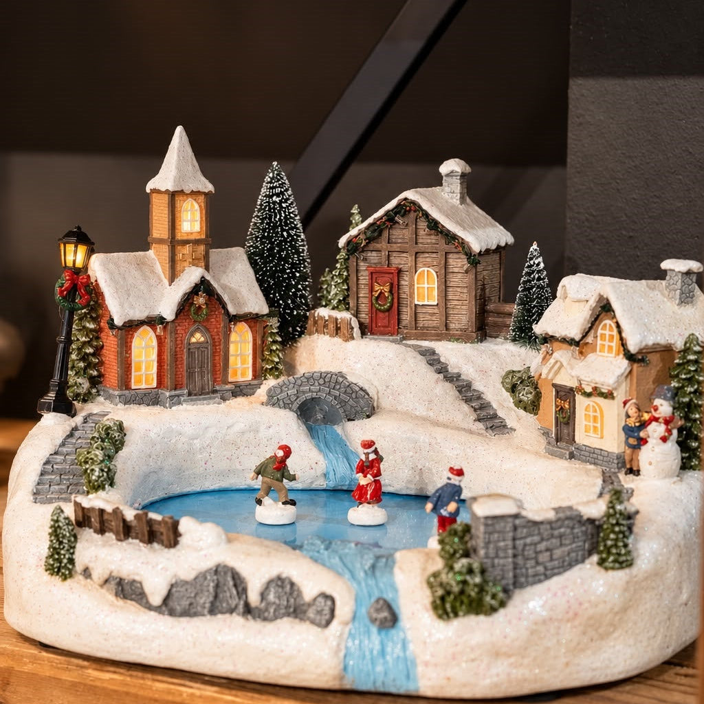 Móbile de Natal com Lagoa de Plástico Coberto de Neve H.23x32x28 cm - KeyHome Store