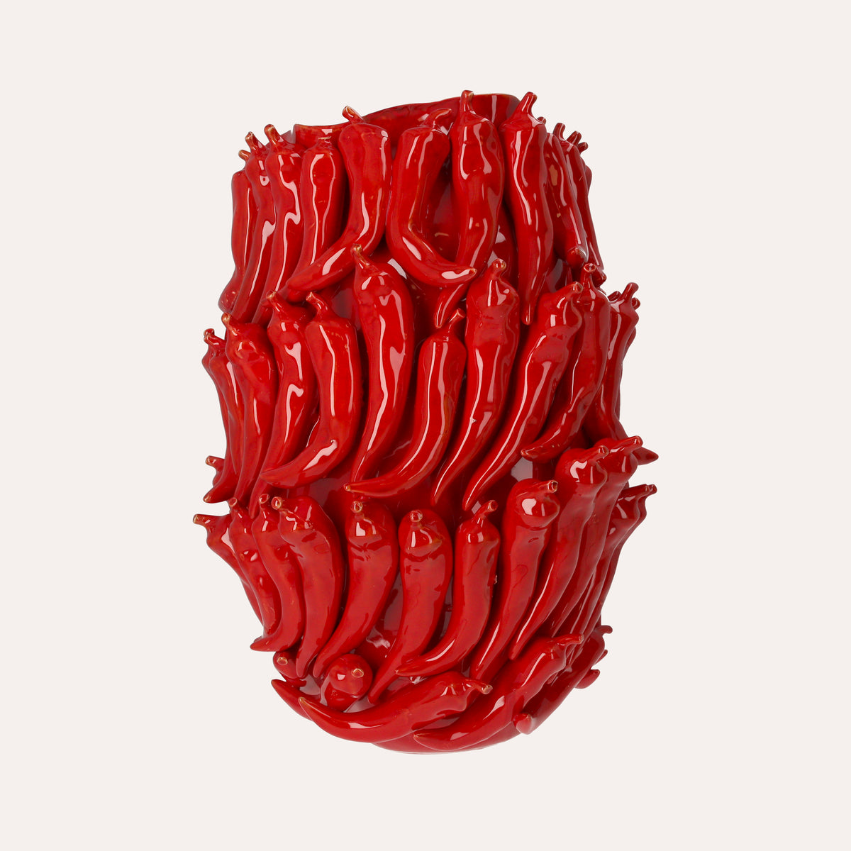 Vaso in Ceramica Rossa con Decori Peperoncini