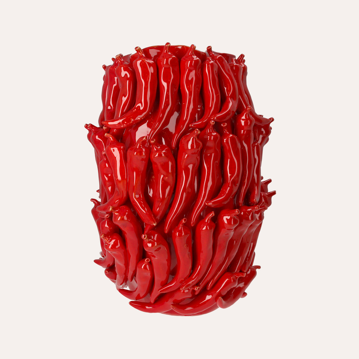Vaso in Ceramica Rossa con Decori Peperoncini
