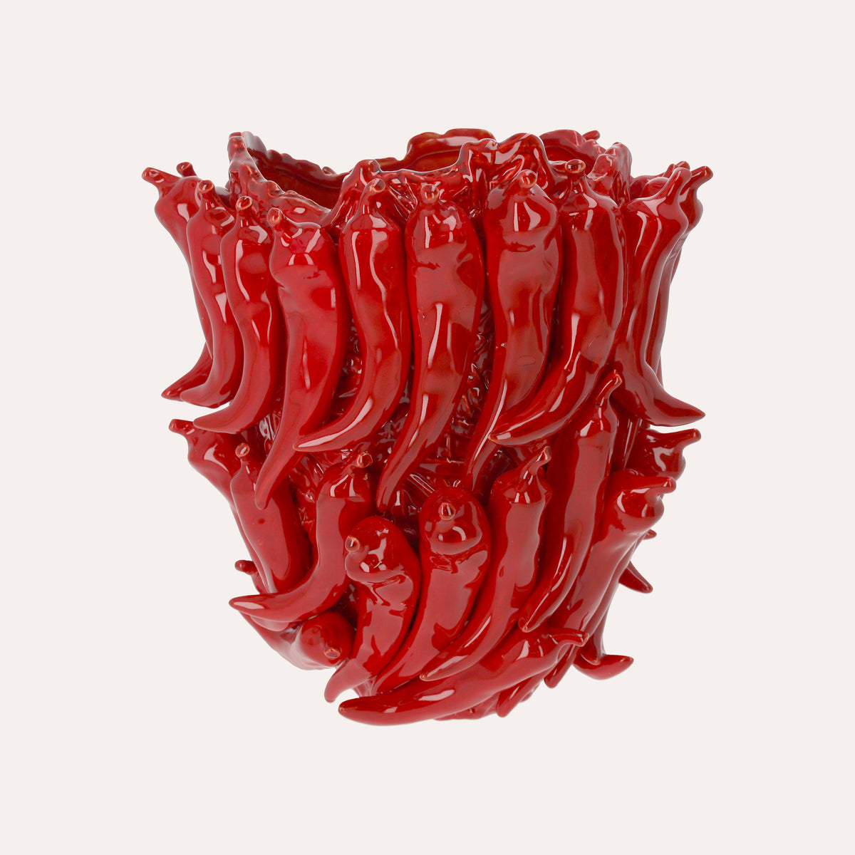 Vaso Peperoncini in Ceramica Rosso Lucido H.30 D.28 cm