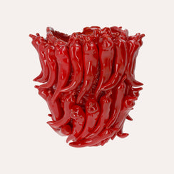 Vaso Peperoncini in Ceramica Rosso Lucido H.30 D.28 cm