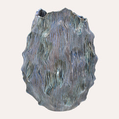 Vaso Grande Effetto Onde in Ceramica Blu H. 50 cm