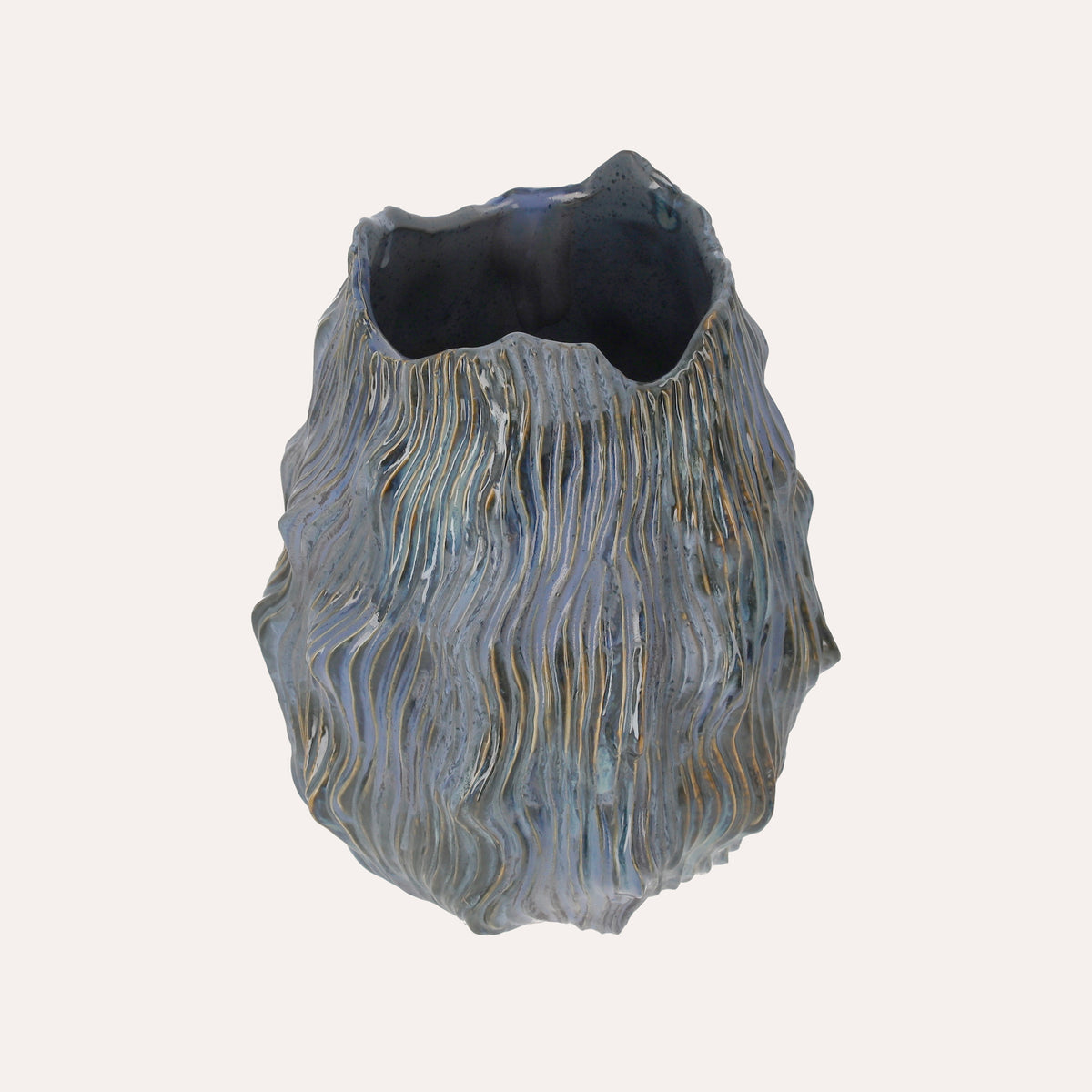 Vaso Piccolo Effetto Onde in Ceramica Blu H. 32 cm