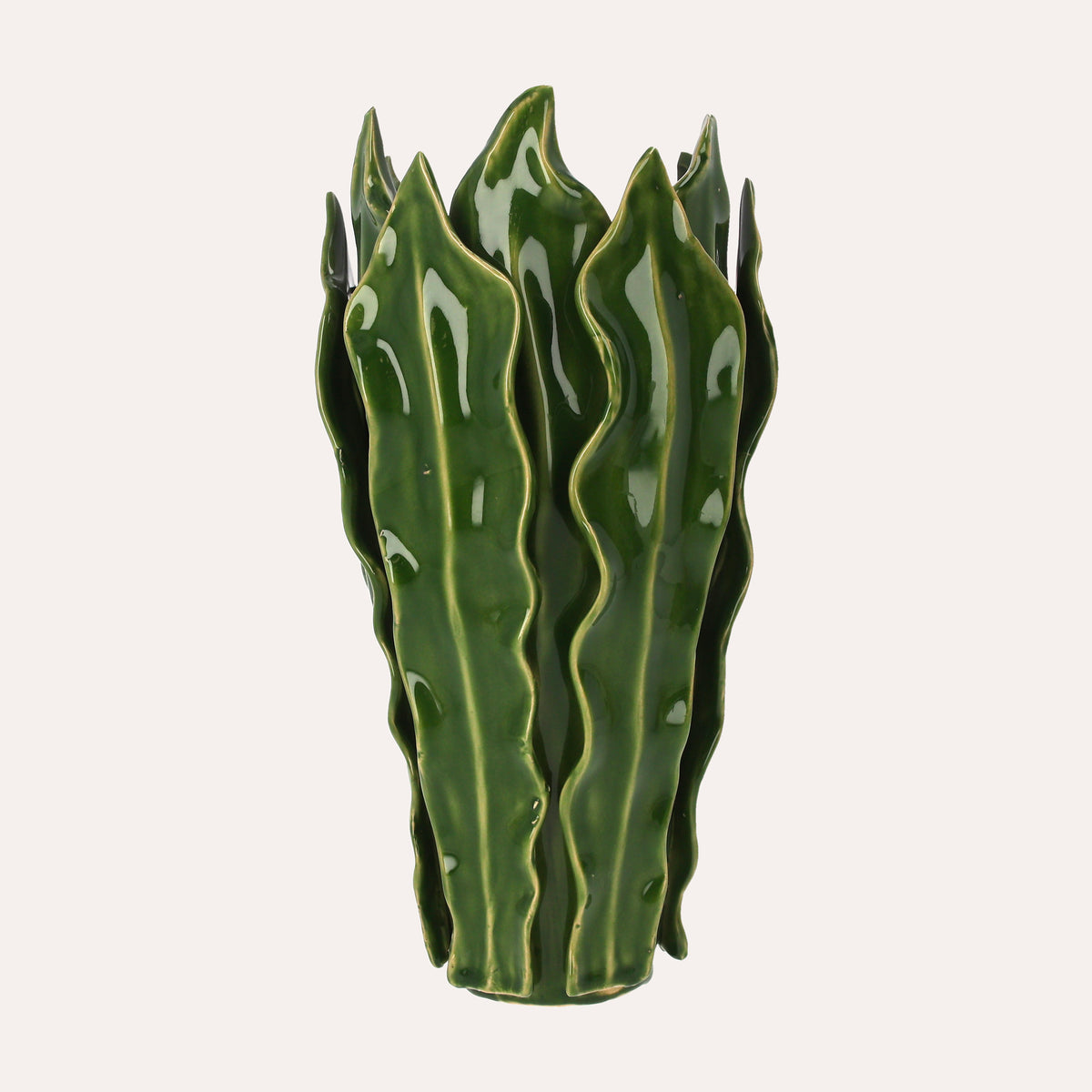 Vaso Decorativo in Ceramica con Foglie Verde H.31 x Ø18 cm
