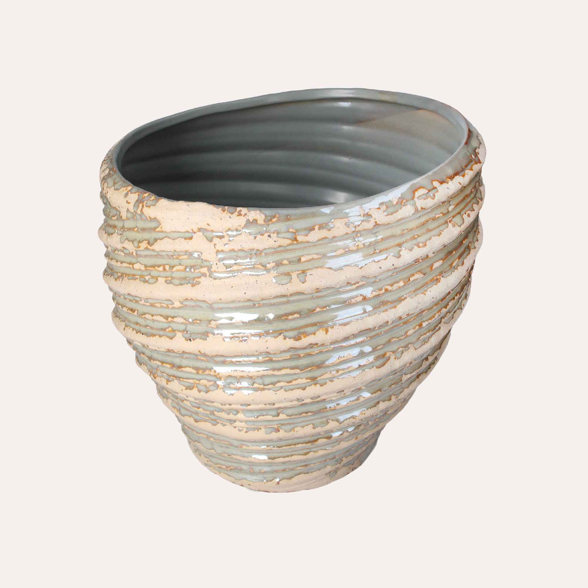 Spiral Vase in Ivory Ceramic with Glitter