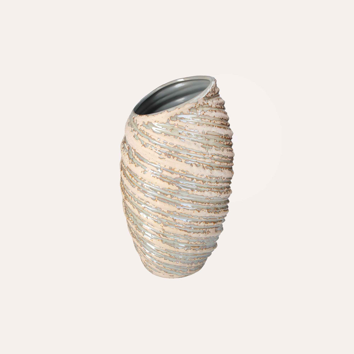 Spiral Vase in Ivory Ceramic with Glitter
