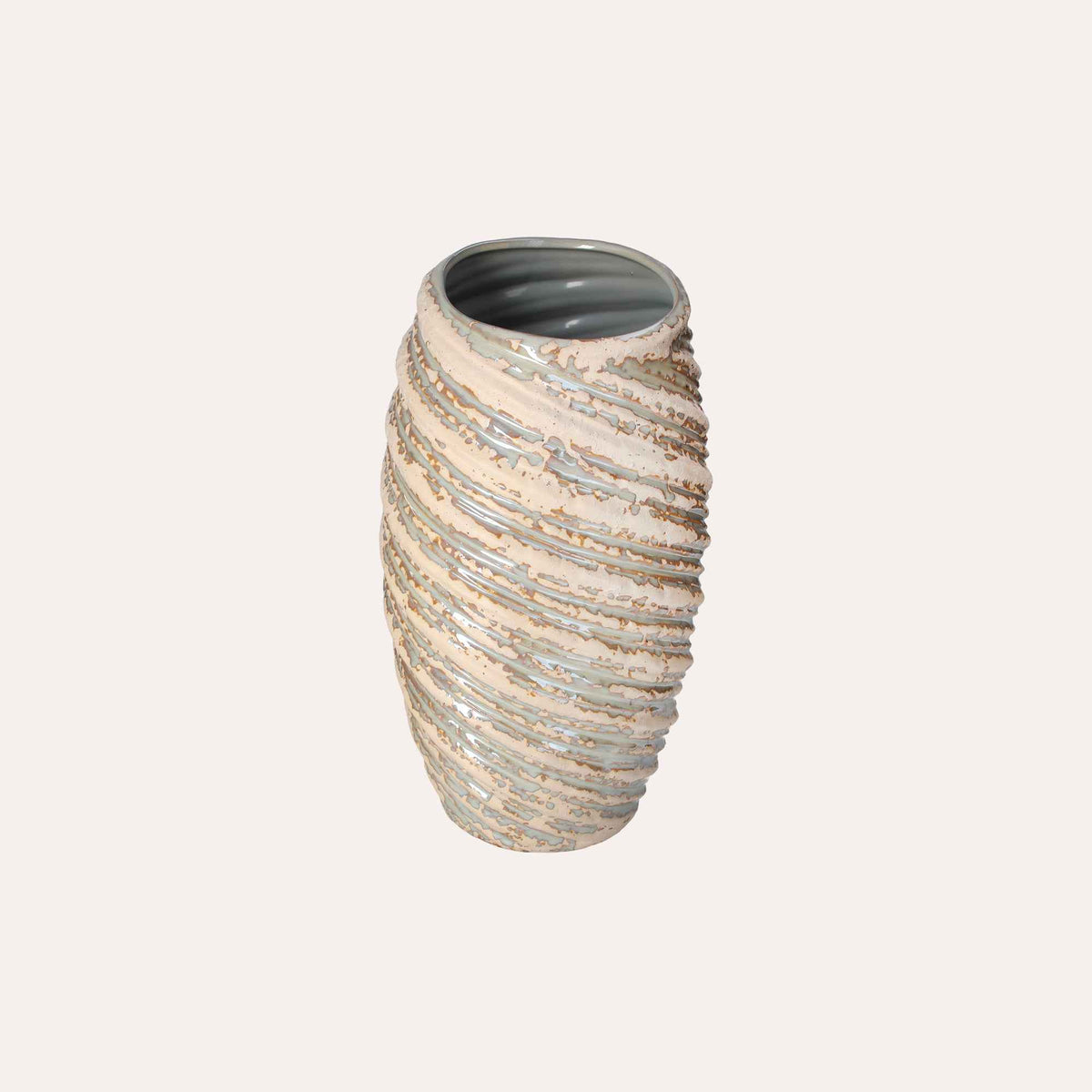 Spiral Vase in Ivory Ceramic with Glitter