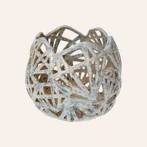 Decorative candle holder in pale blue ceramic