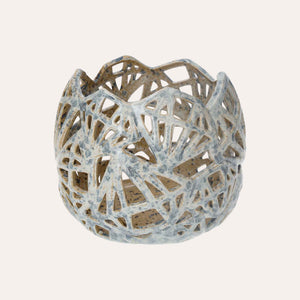 Decorative candle holder in pale blue ceramic