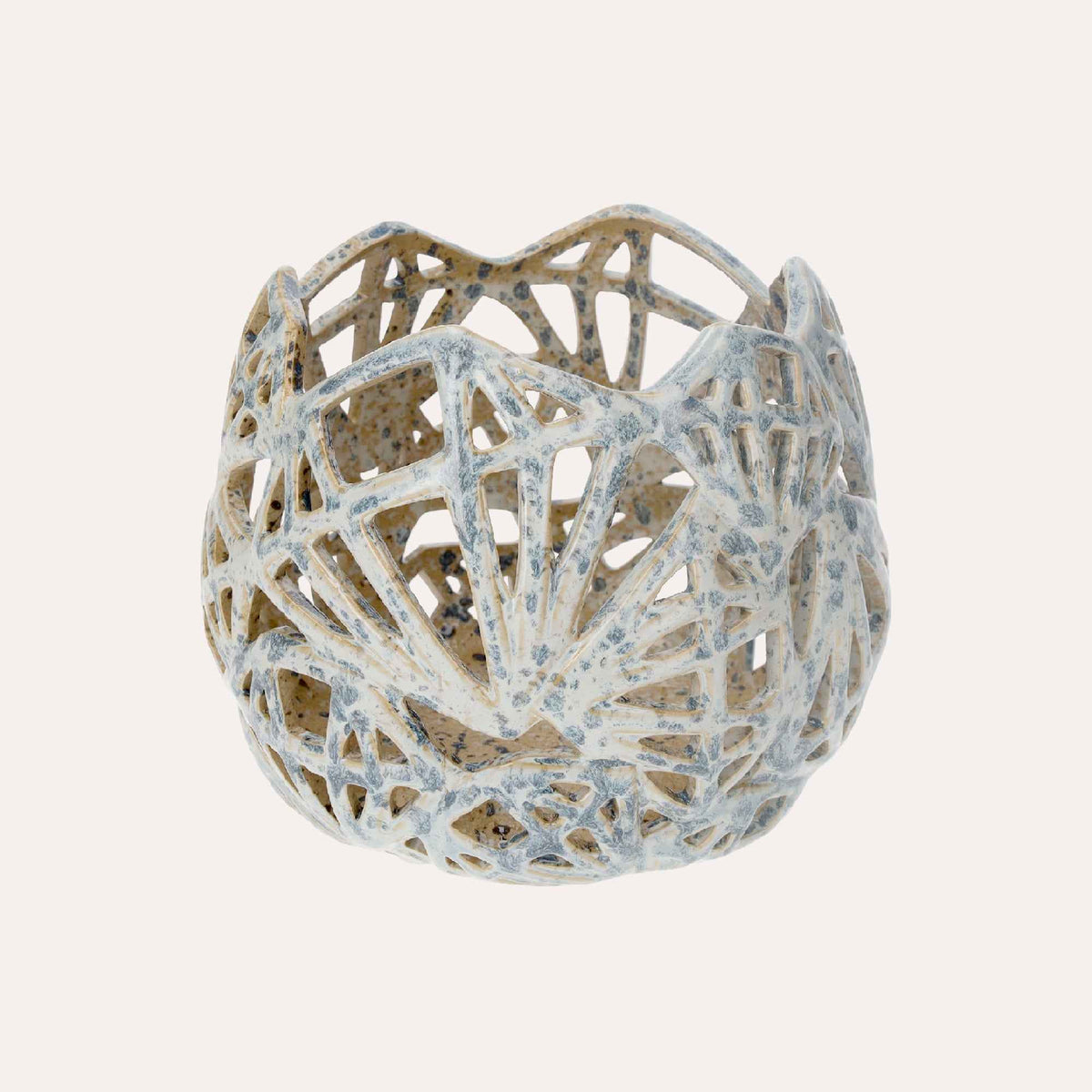 Decorative candle holder in pale blue ceramic
