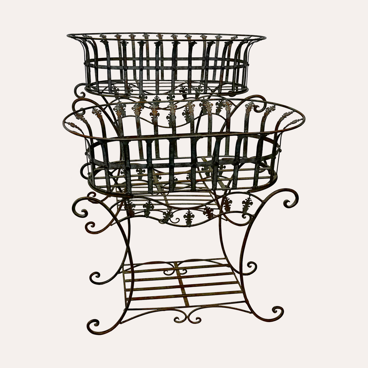 Coppia Fioriere in Ferro Verde Stile Old (70x37x75 cm)