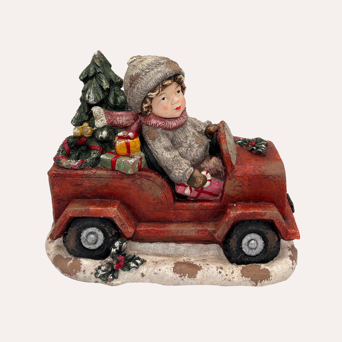 Sculpture of Child with Car in Resin H.48X58X35